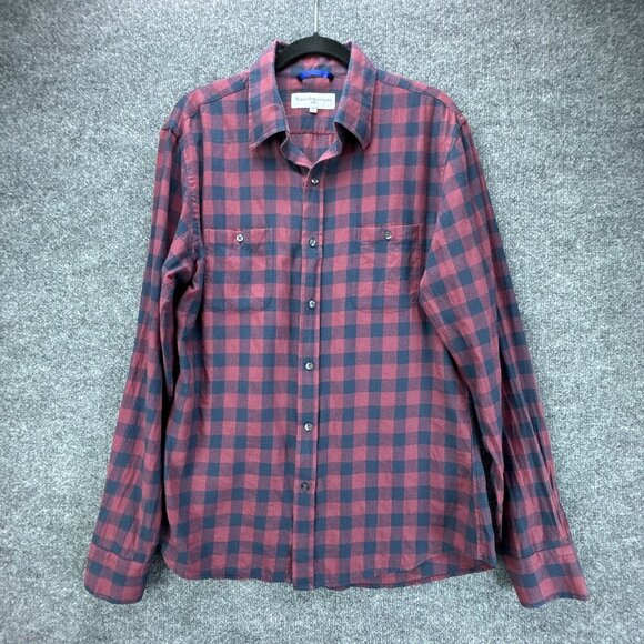 Teddy‎ Stratford Shirt Mens 3 M/L Maroon Blue Zip Button Up Check Cotton Pockets - Picture 1 of 16